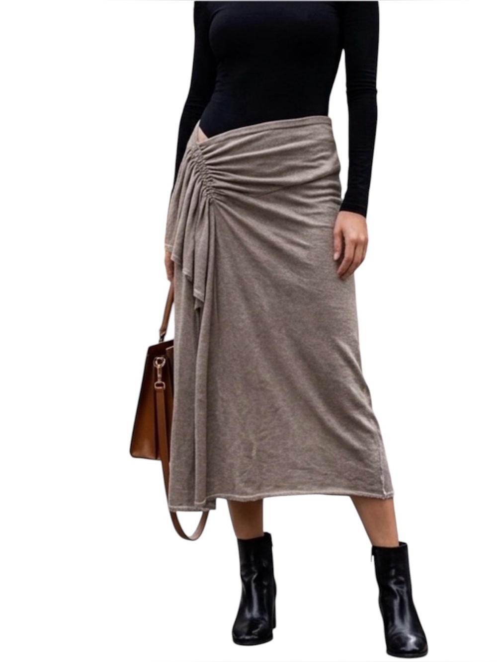 Mia Regan x H&M Metallic Knit Asymmetric Maxi Skirt Greige Taupe Large Boho Chic